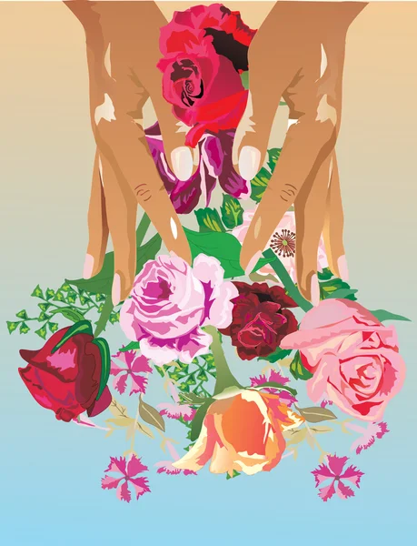 Mains tenant des roses — Image vectorielle