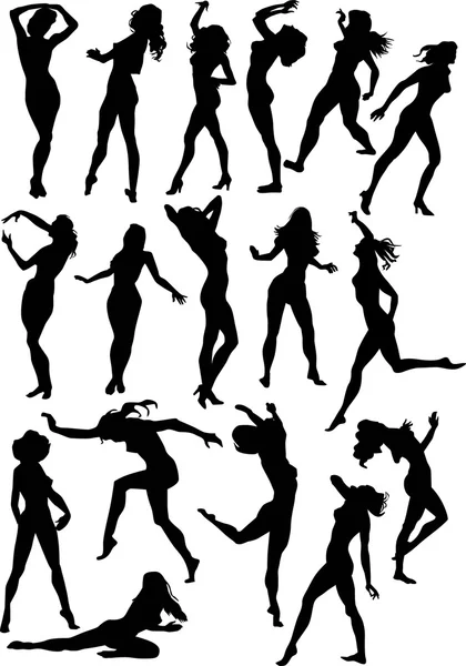 Diciassette silhouette femminili — Vettoriale Stock