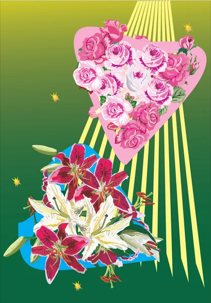 Lys et cœurs roses — Image vectorielle