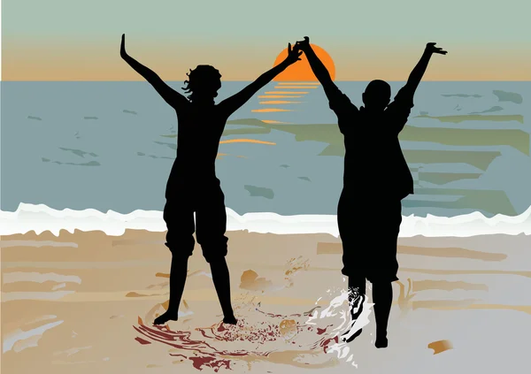 Deux silhouettes de fille en mer — Image vectorielle