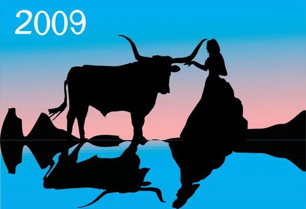 Дівчина і бик ілюстрація — стоковий вектор