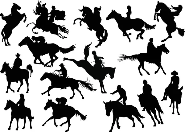 Tizenöt lovasok sziluettek — Stock Vector