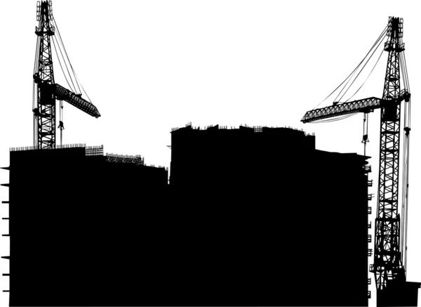 Deux grues et bâtiment — Image vectorielle