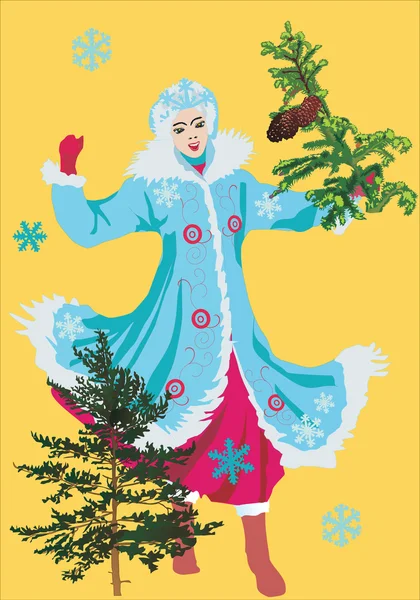 Noel ağacı olan kız — Stok Vektör