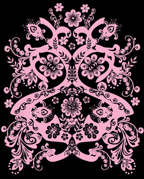 黒のデザインにピンクの花 — ストックベクタ