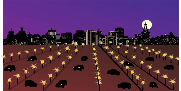 Ville de nuit avec grand parking — Image vectorielle