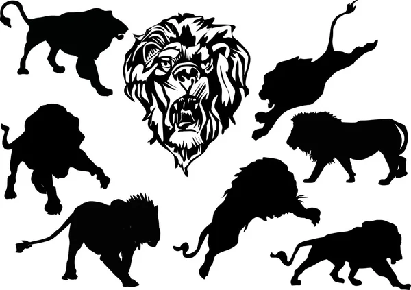 Ocho siluetas de león — Archivo Imágenes Vectoriales