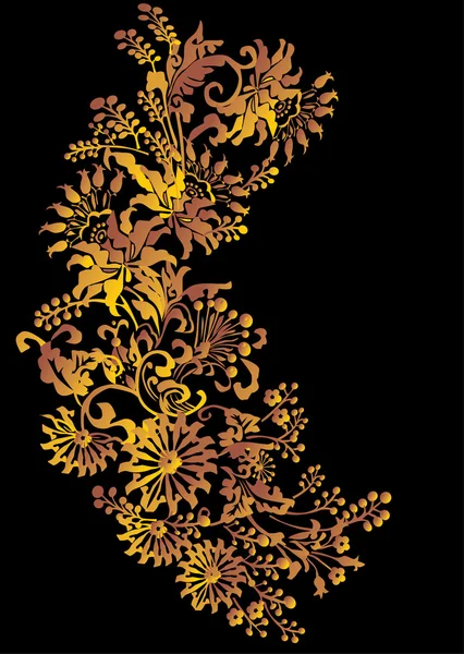 Gold foliage on black — Stock Vector