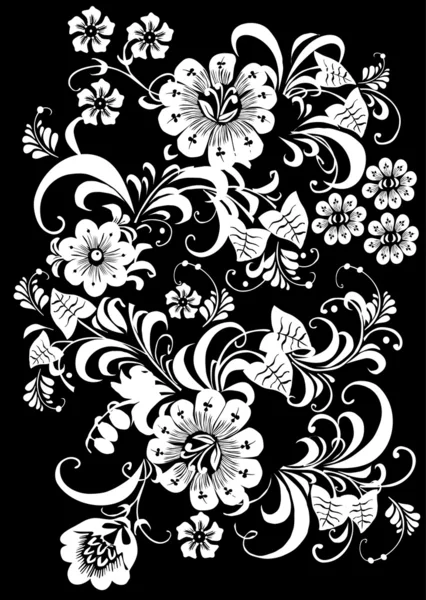 白色传统设计与鲜花 — 图库矢量图片