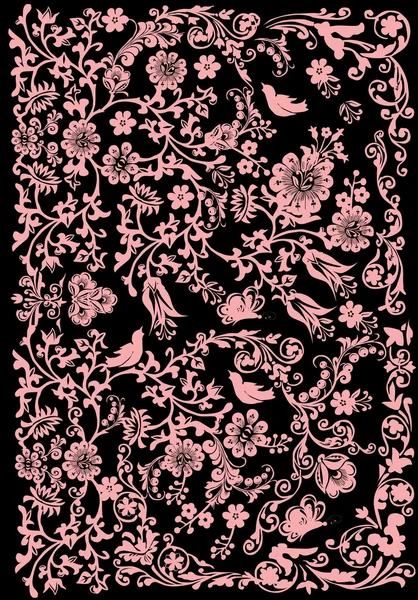 Pájaros y mariposas de diseño rosa — Archivo Imágenes Vectoriales