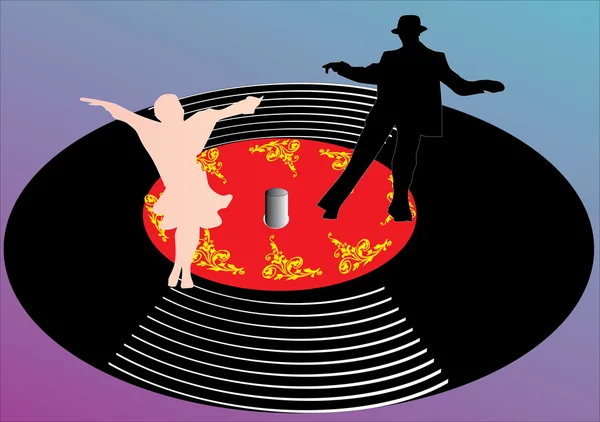 Dançarinos em disco de gramofone — Vetor de Stock