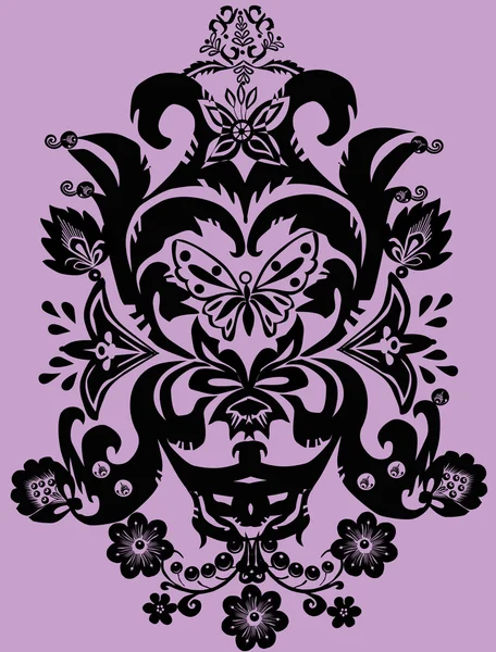 Schwarz auf lila Blütenmuster — Stockvektor