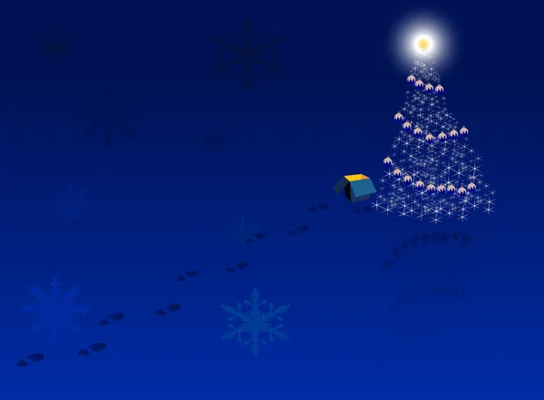 Empreintes de pas à l'arbre de Noël — Image vectorielle