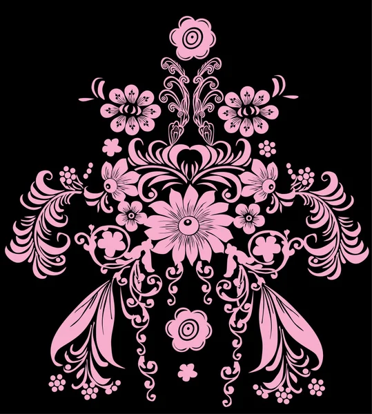 Pink symmetrical pattern on black — Stock Vector
