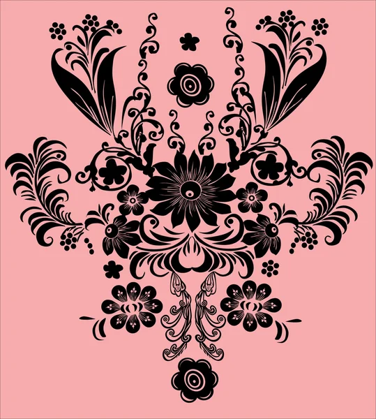 Single black ornament on pink — Stock Vector