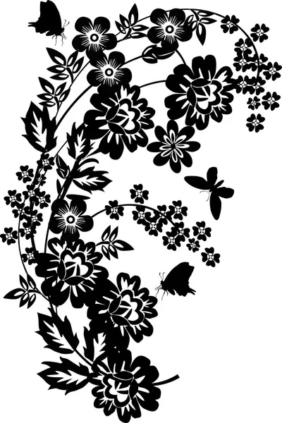Завитки с бабочками и цветами — стоковый вектор