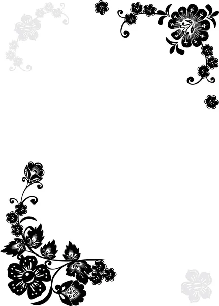 Fekete-szürke virágos keret — Stock Vector