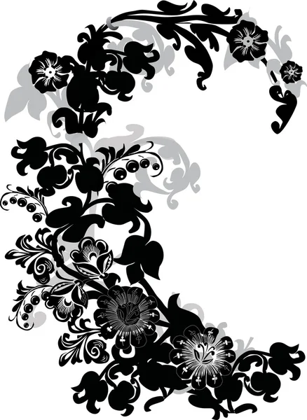 Black and gray flower curl — Stock Vector