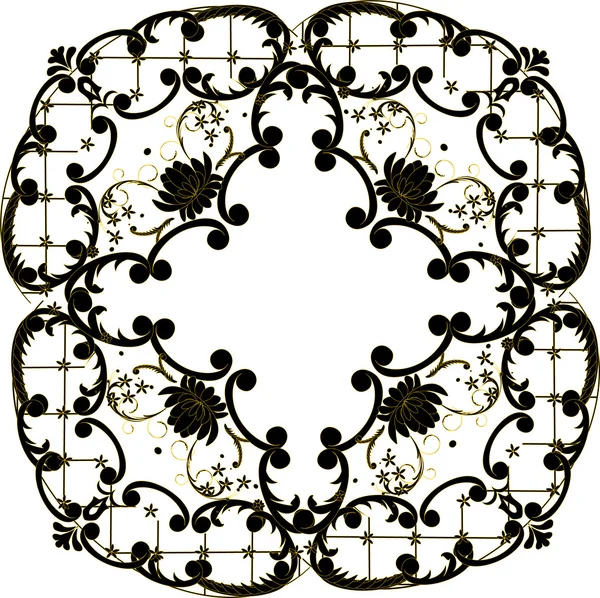 Illustration avec décoration avec des fleurs abstraites noires — Image vectorielle