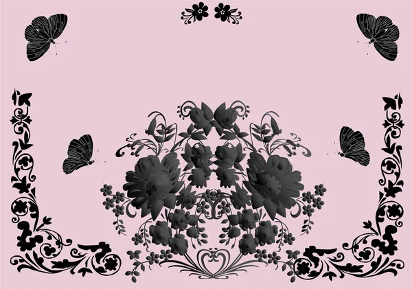 Fekete keret, a rózsaszín pillangók — Stock Vector