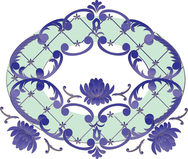 Modrý ornament s třemi květy — Stockový vektor