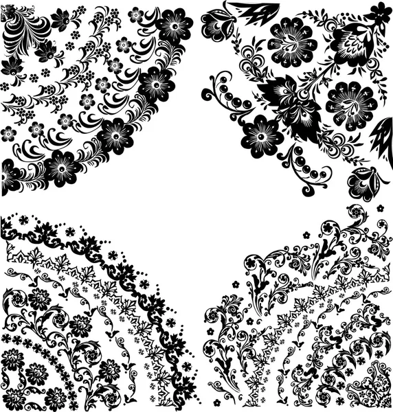 Quatre quadrants de fleurs noires — Image vectorielle