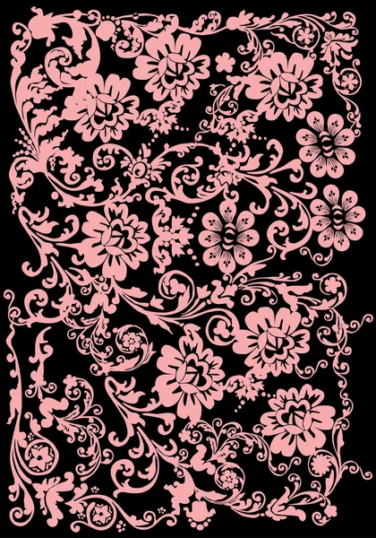 Rosa auf schwarzem Hintergrund mit Blumen — Stockvektor