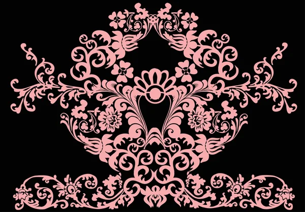 Rosa simmetrico su motivo nero — Vettoriale Stock