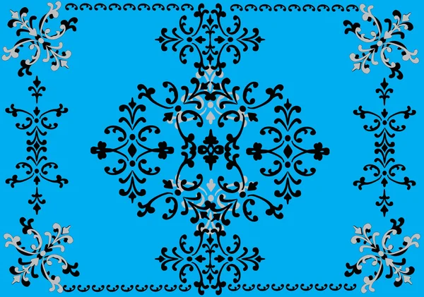 Abstrato enrolado padrão preto no azul — Vetor de Stock