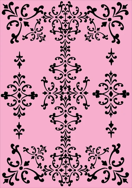 Abstracte gekrulde zwarte patroon op roze — Stockvector