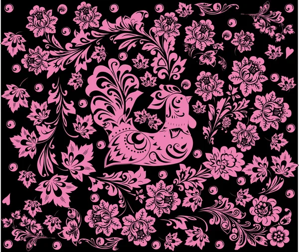 Ornamento rosa con pájaro — Archivo Imágenes Vectoriales