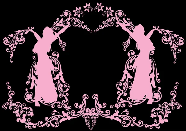 Ροζ κορίτσι και floral διακόσμηση — Διανυσματικό Αρχείο