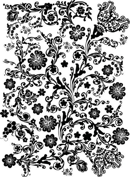 白地に黒の花のパターン — ストックベクタ