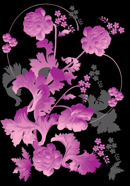 Violetta blommor illustration på svart — Stock vektor