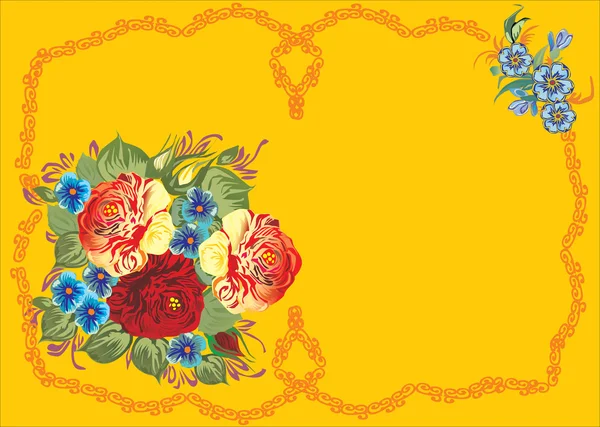 Marco con flores en amarillo — Vector de stock