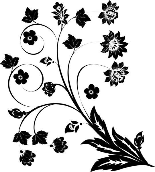 Fekete-fehér virág fürtök — Stock Vector