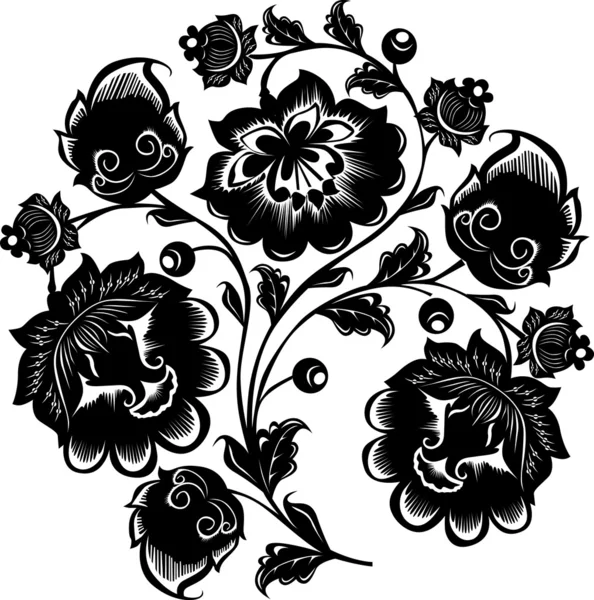 Fekete három virág ág — Stock Vector