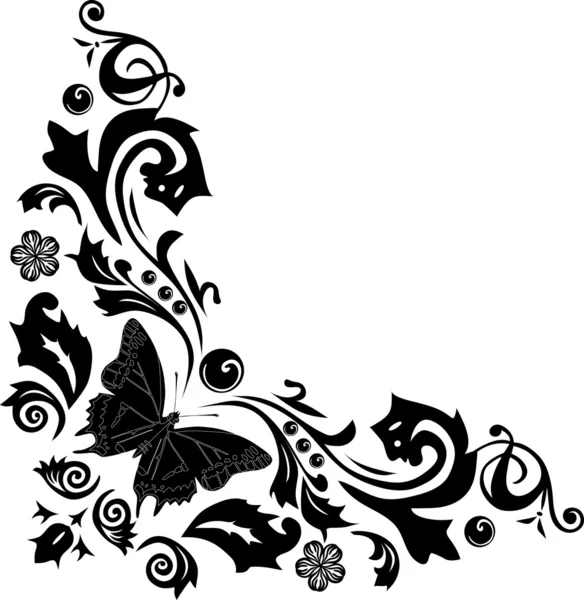 Nero farfalla angolo decorazione — Vettoriale Stock