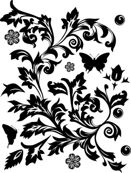 Silhouet gras en vlinder decoratie — Stockvector