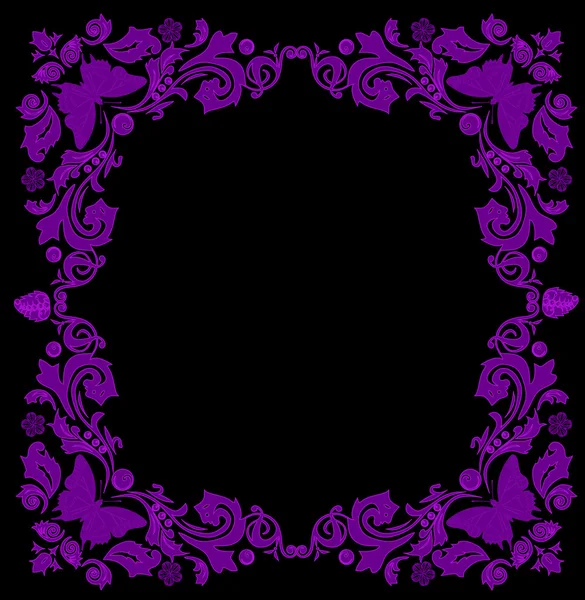 Marco violeta con mariposas — Vector de stock