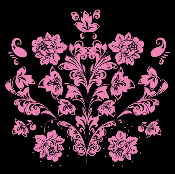 Rosa auf schwarzem symmetrischem Muster — Stockvektor