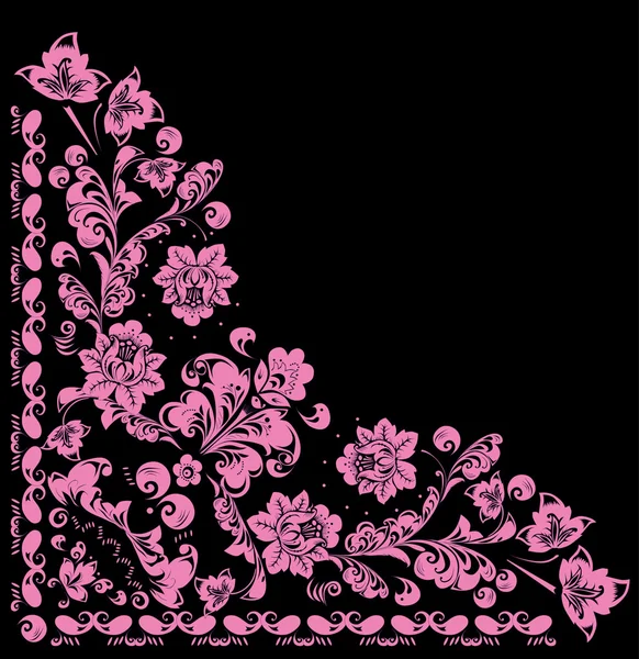 Pink flower corner on black — Stock Vector