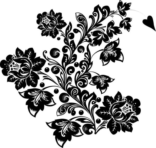 Rizo con grandes flores negras — Archivo Imágenes Vectoriales