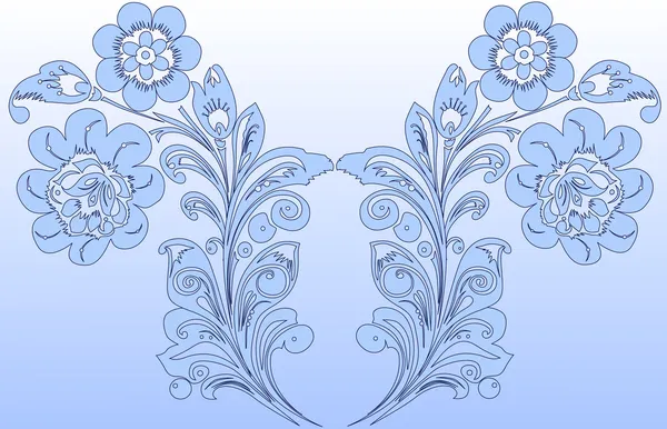 Due fiori simmetrici su blu — Vettoriale Stock