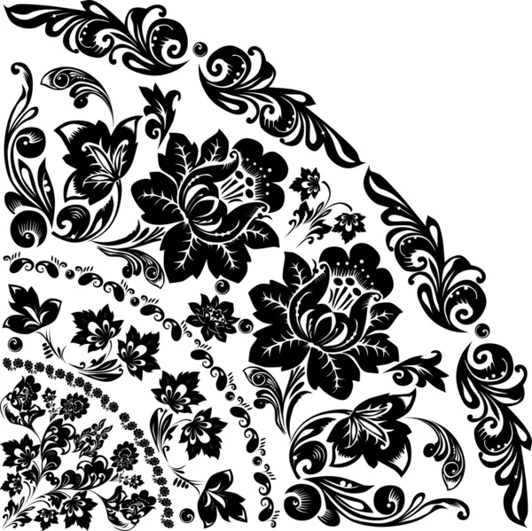 Schwarzer Quadrant mit zwei Blumen — Stockvektor