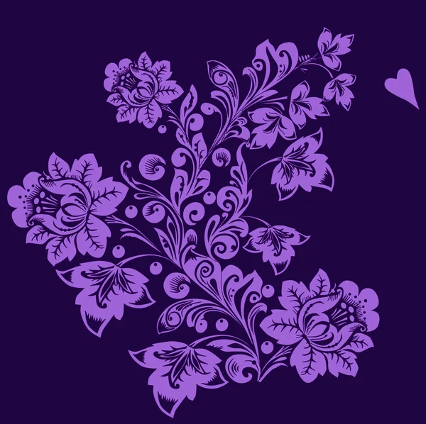 Design with violet flowers on purple — Stock Vector