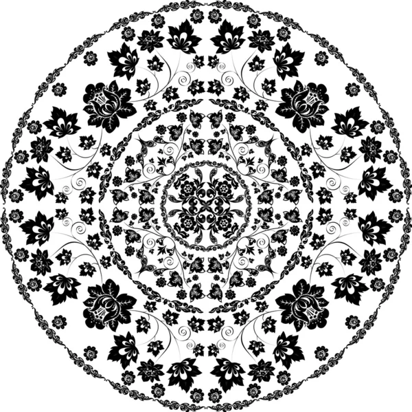 Décoration ronde noire avec des fleurs — Image vectorielle