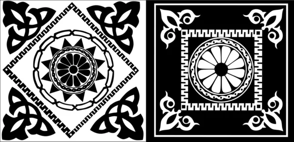 Zwei weiße und schwarze quadratische Dekorationen — Stockvektor