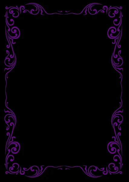 Violett blumiger Rahmen auf schwarz — Stockvektor