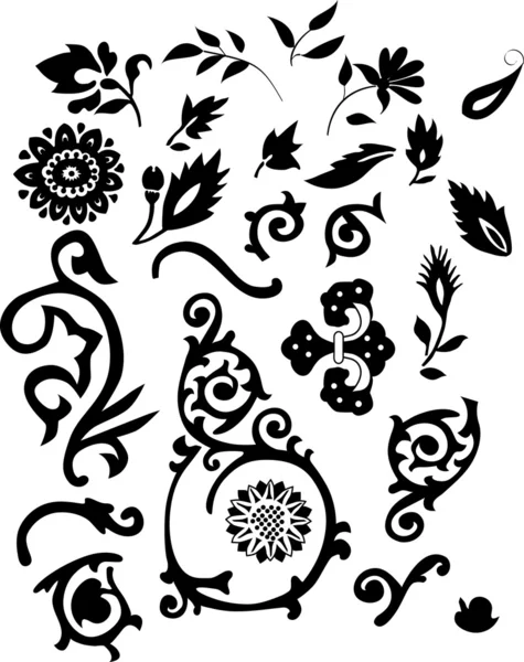 Silueta de elementos ornamentales florales — Archivo Imágenes Vectoriales
